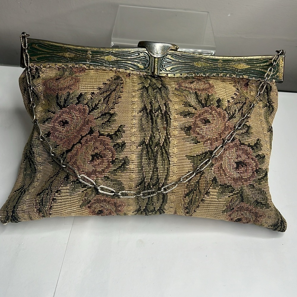 Vintage Antique French Dutch Needlepoint Tapestry Top Frame Bag